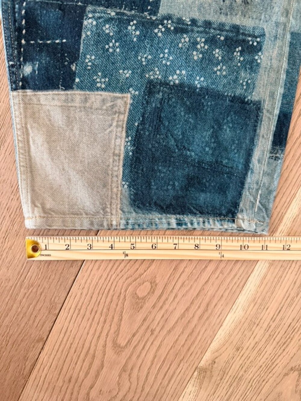 Free People Mixed Denim Patchwork Wide-Leg Jeans in Blue and Cream - Picture 7 of 7